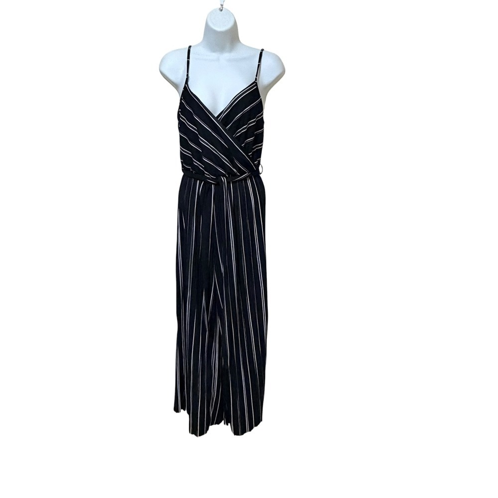 Bold & Chic Black White Striped Wrap Wide Leg Jumpsuit Womens Small NWT